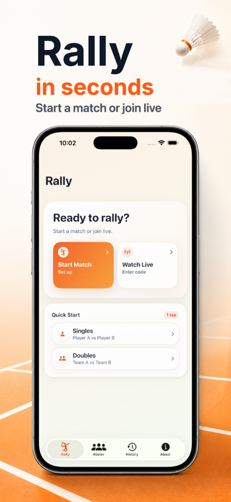 RallyTracker App Home Screen
